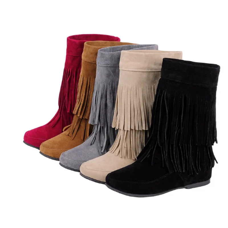 Women'S Shoes Wide Width - Lady Mid-Calf Winter Boots Round Toe
