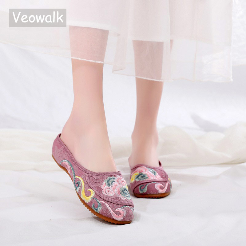 Women'S Shoes Vegan - Veowalk Women Jacquard Fabric Slippers Mules