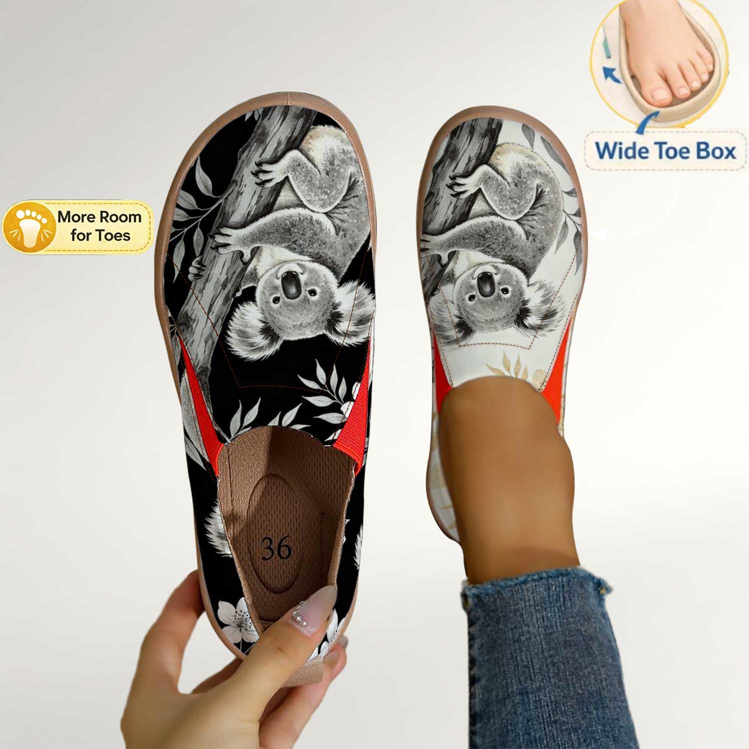 Women'S Shoes With Wide Toe Box - Women's Cute Koala Print Slip-On Shoes,