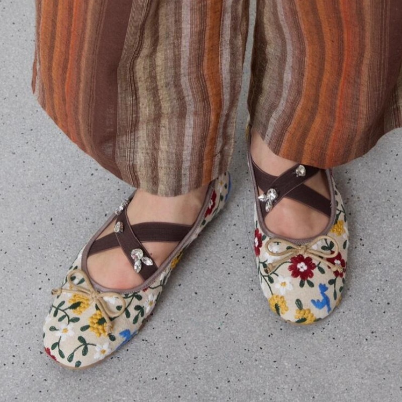Embroidery Flower Ballet Flats - Ballet Flat Women のレビューと価格