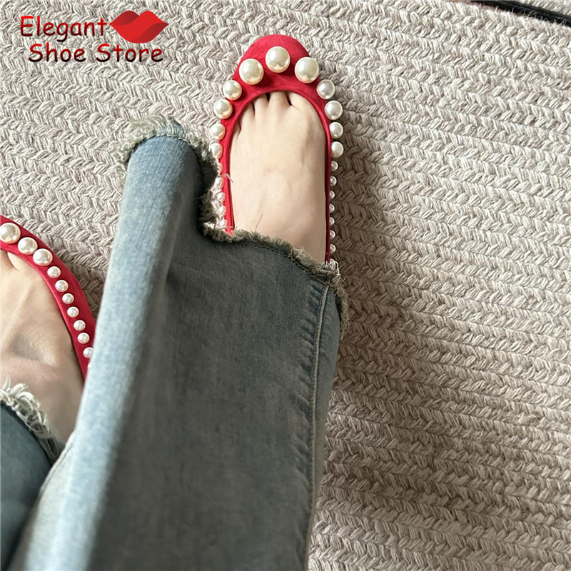 Retro Pearl Shallow Flat Shoes - Women Shoes Black のレビューと価格