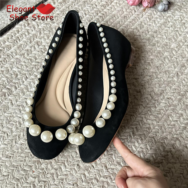 Retro Pearl Shallow Flat Shoes - Women Shoes Black のレビューと価格