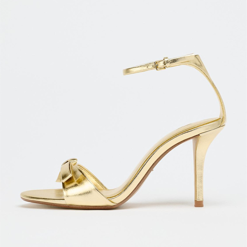 Elegant Golden Bow Brand High  - Metallic Heel Sandal のレビューと価格
