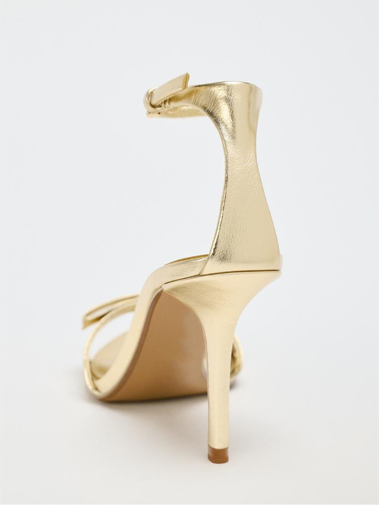 Elegant Golden Bow Brand High  - Metallic Heel Sandal のレビューと価格