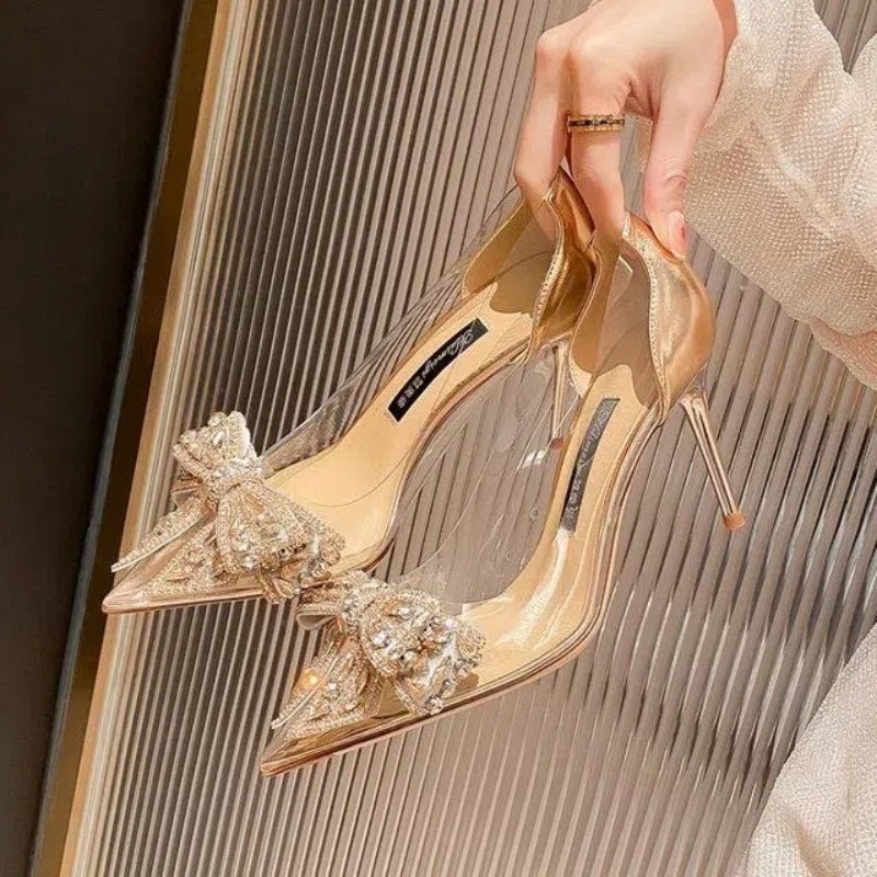 Fashion Design White Pearl Bow - Metallic Heel Sandal のレビューと価格