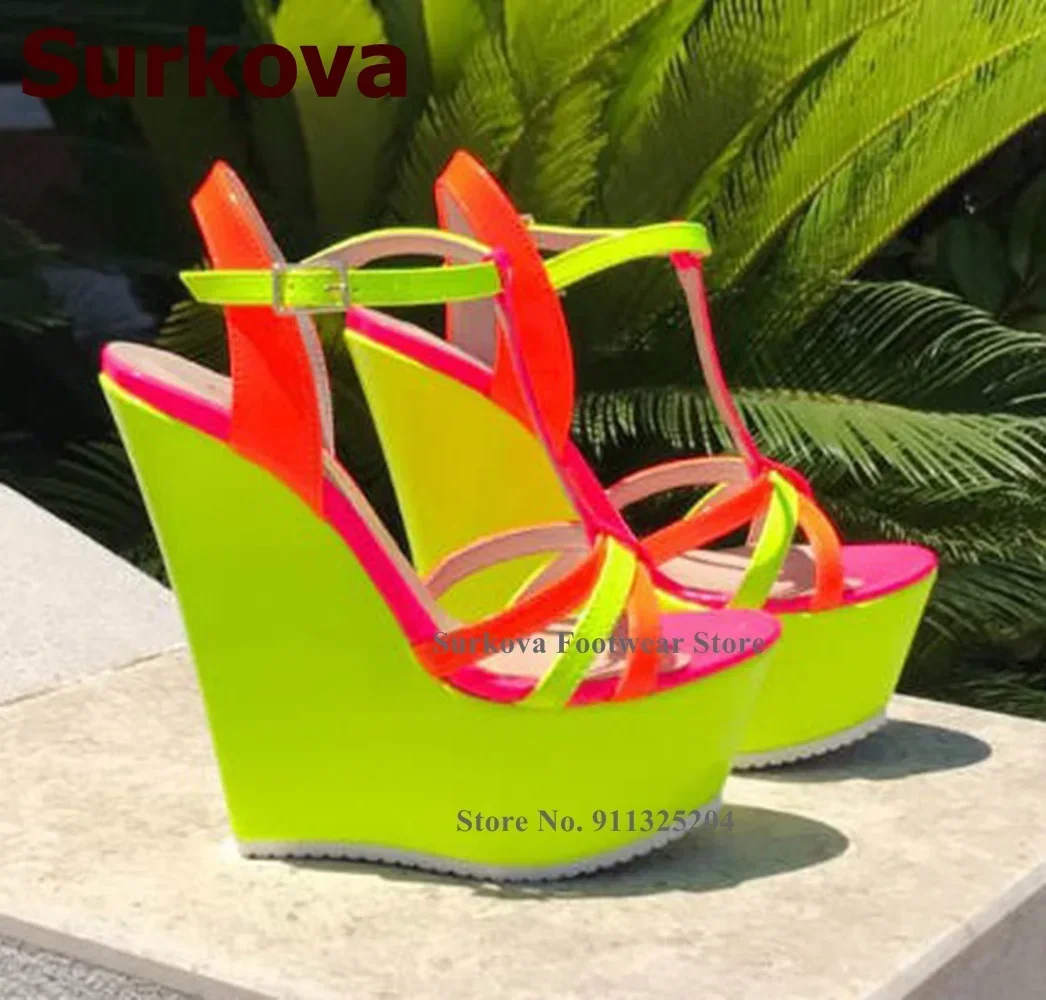 Surkova Neon Yellow Wedge Heel - Cork Wedge Sandal のレビューと価格