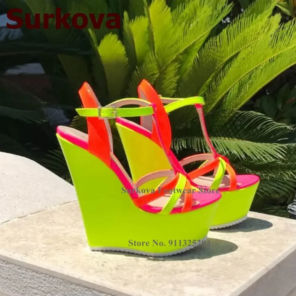 Surkova Neon Yellow Wedge Heel - Cork Wedge Sandal のレビューと価格