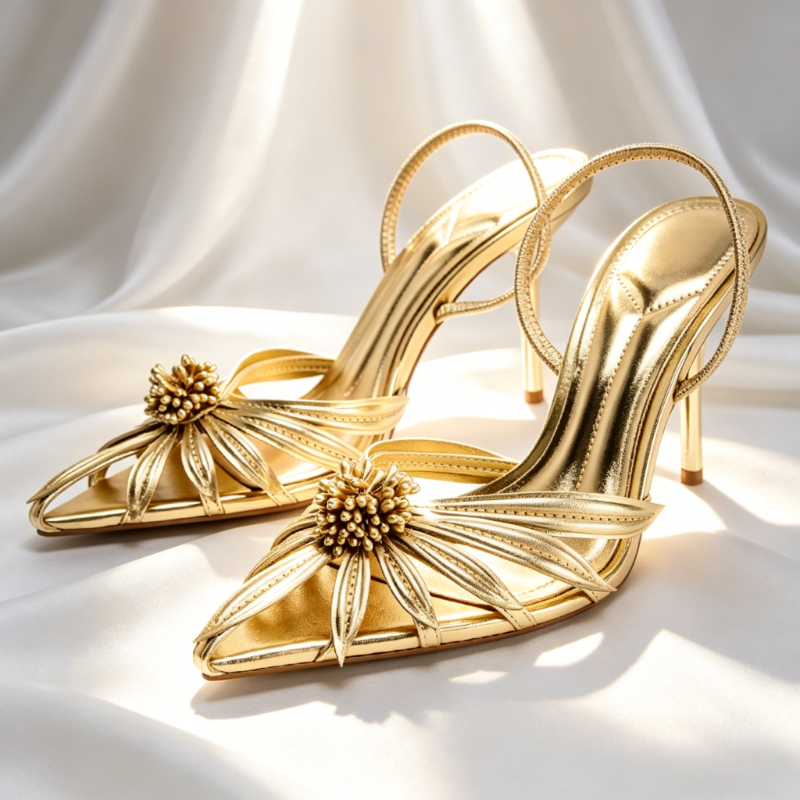Luxury Gold Floral Detail Slin - Metallic Heel Sandal のレビューと価格