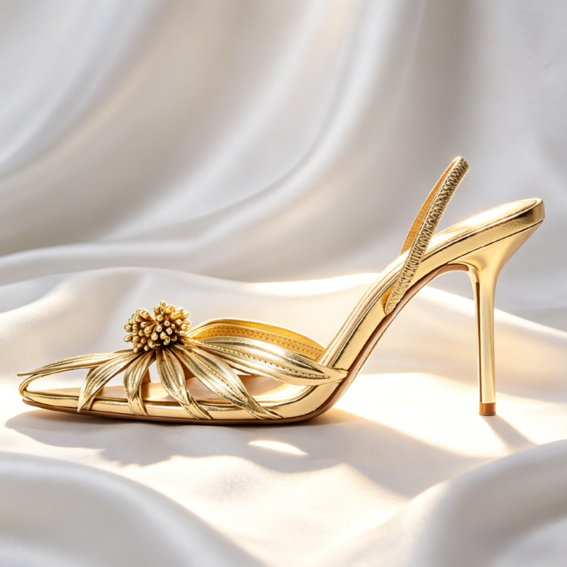 Luxury Gold Floral Detail Slin - Metallic Heel Sandal のレビューと価格