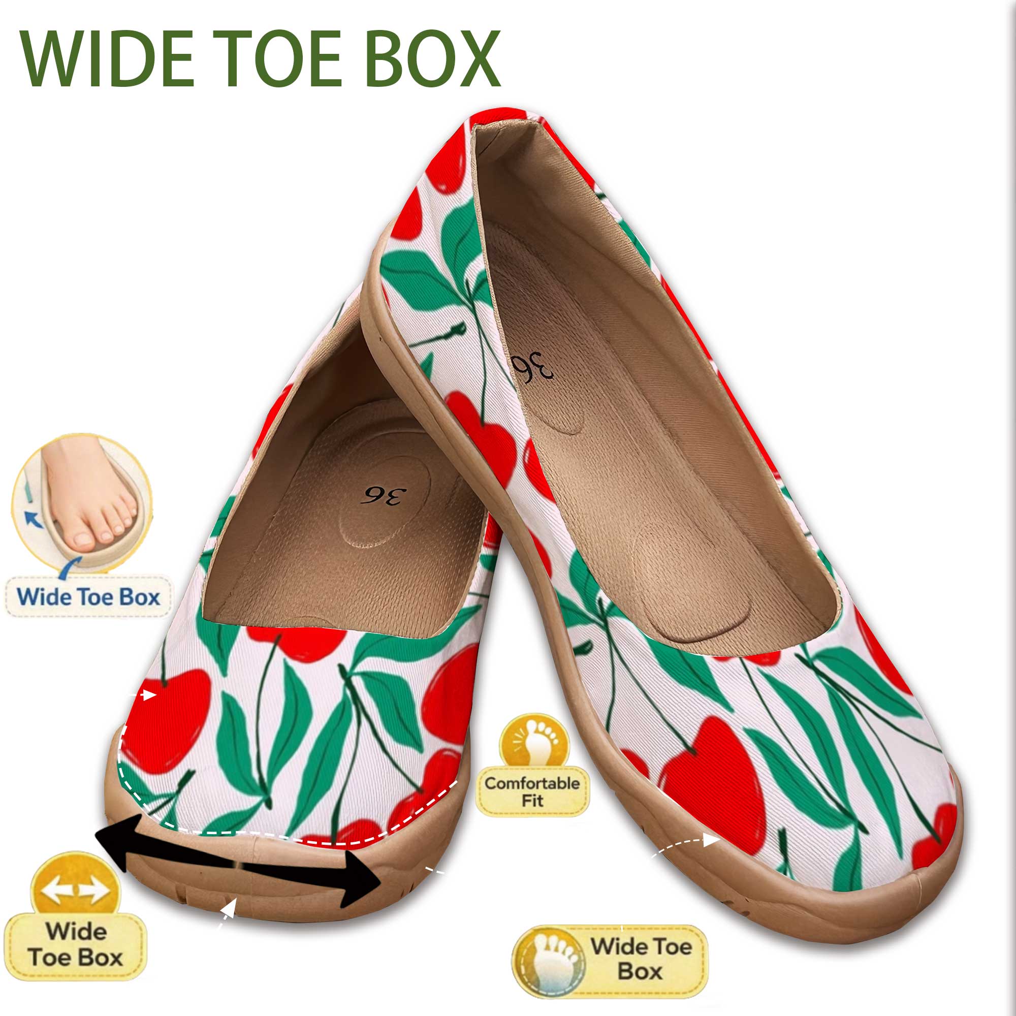 Sweet Cherry-Colored Wide-Fit  - Women'S Shoes For Flat Feet のレビューと価格