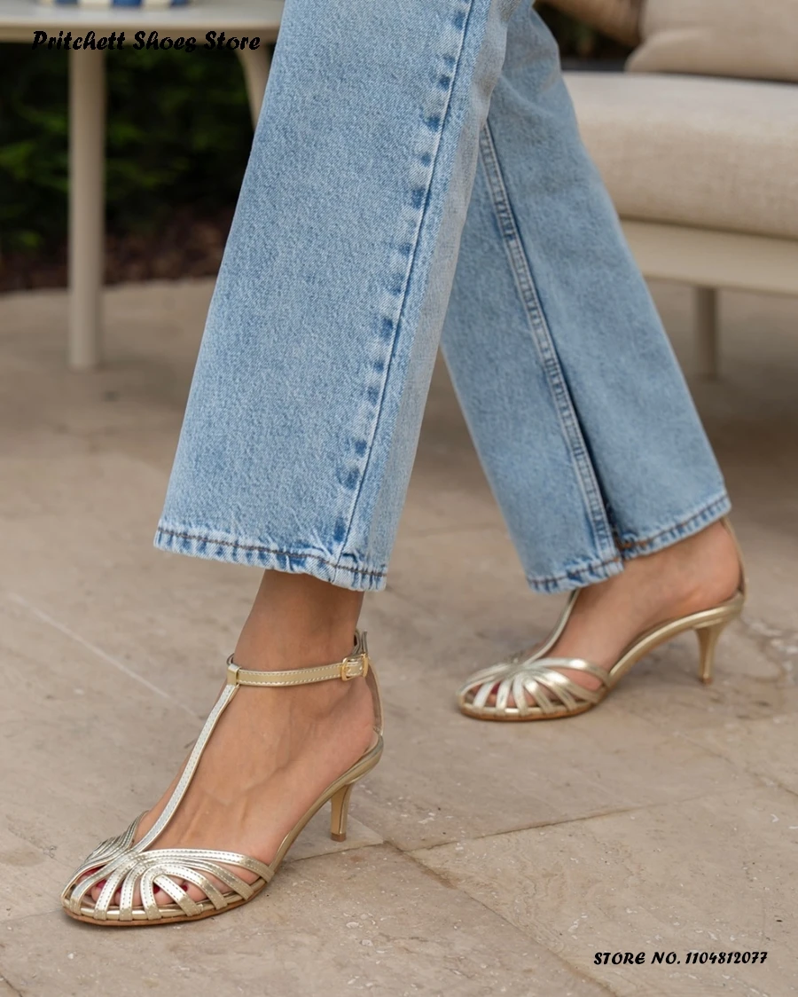 Women's Metallic T-strap Mid H - Metallic Heel Sandal のレビューと価格